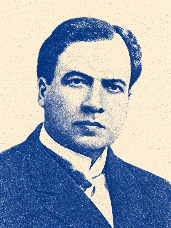 Portrait de Ruben Darío en risographie bleue