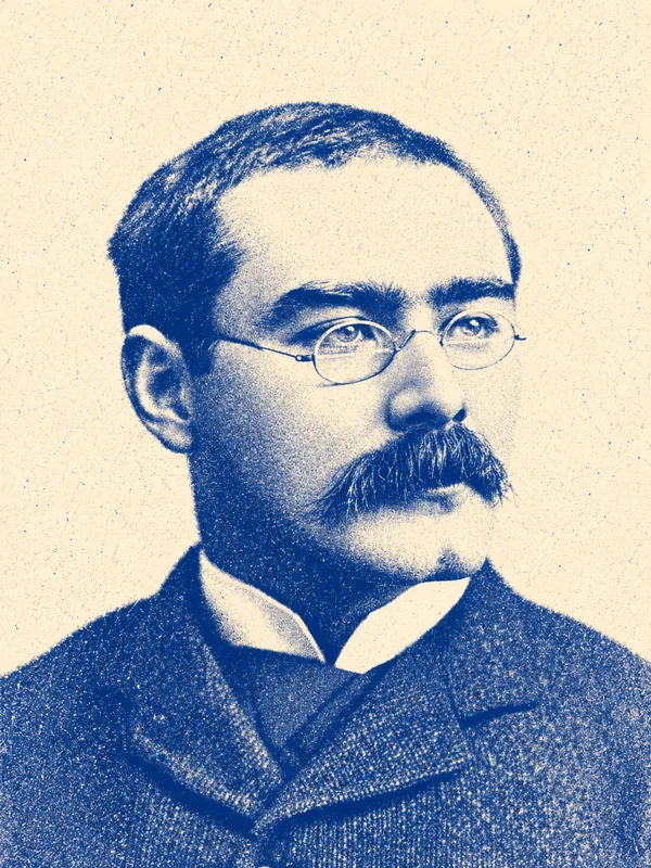 Portrait de Rudyard Kipling en risographie bleue