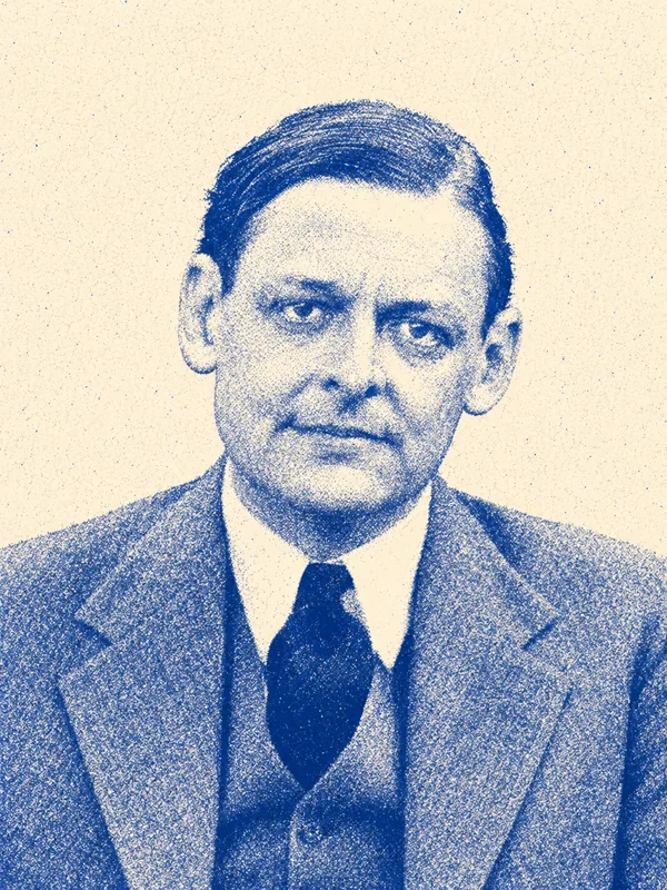 Portrait de T.S. Eliot en risographie bleue