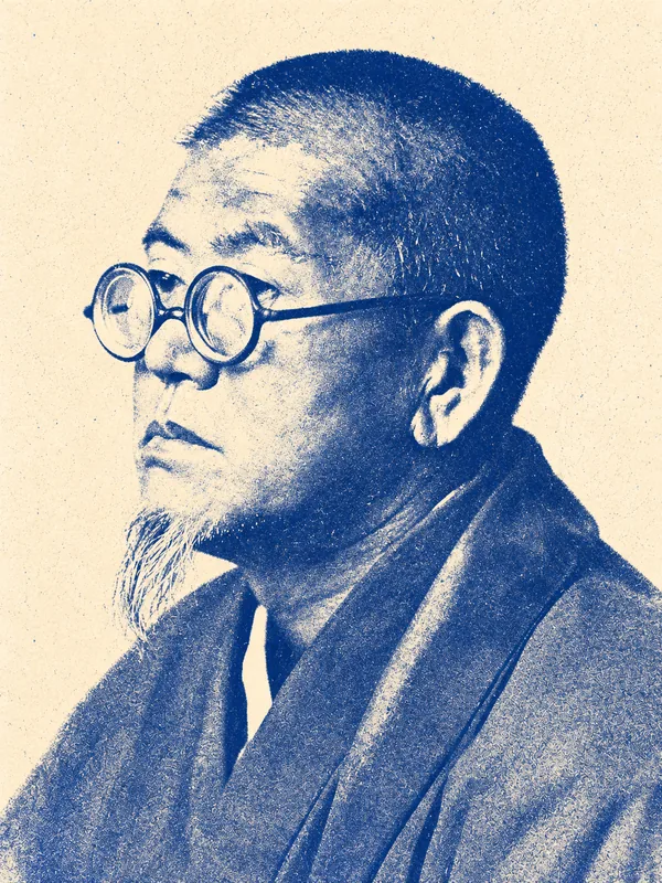 Portrait de Taneda Santoka en risographie bleue