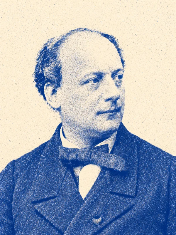 Portrait de Théodore de Banville en risographie bleue