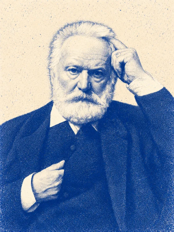 Portrait de Victor Hugo en risographie bleue