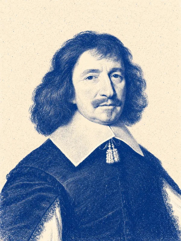 Portrait de Vincent Voiture en risographie bleue