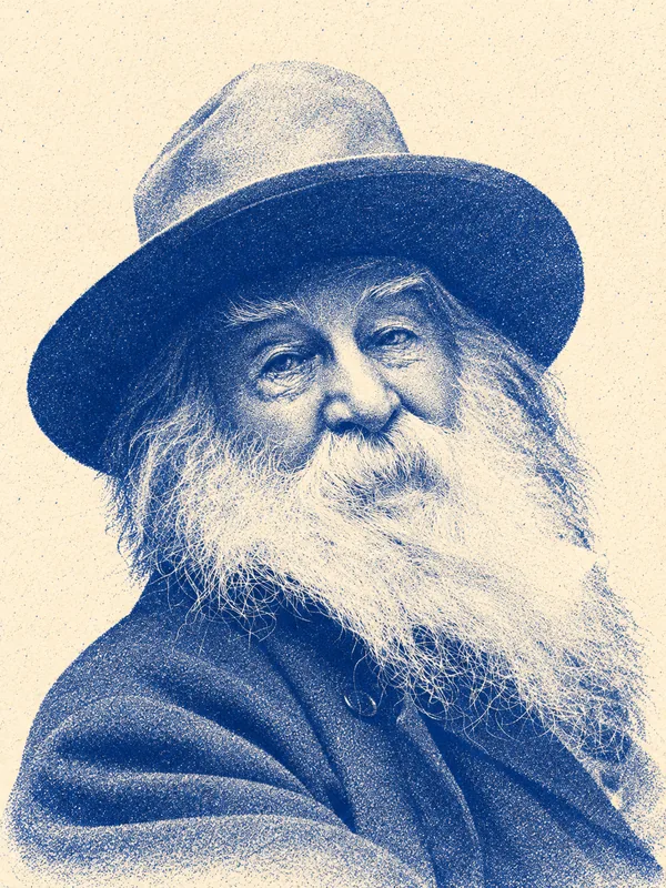 Portrait de Walt Whitman en risographie bleue