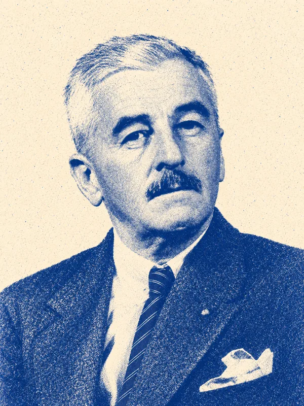 Portrait de William Faulkner en risographie bleue