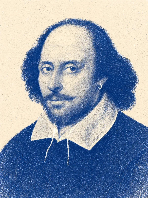 Portrait de William Shakespeare en risographie bleue