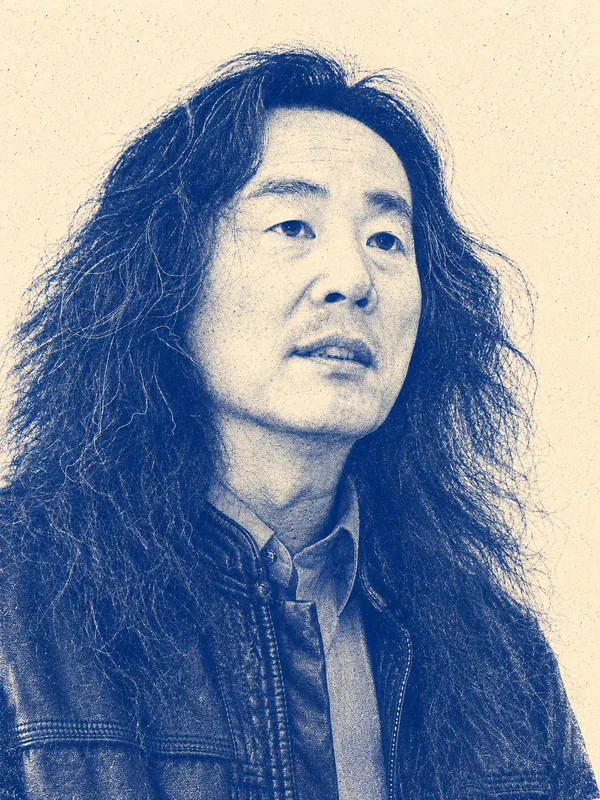 Portrait de Yang Lian en risographie bleue