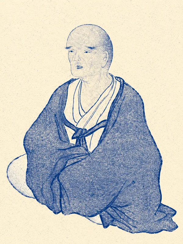 Portrait de Yosa Buson en risographie bleue