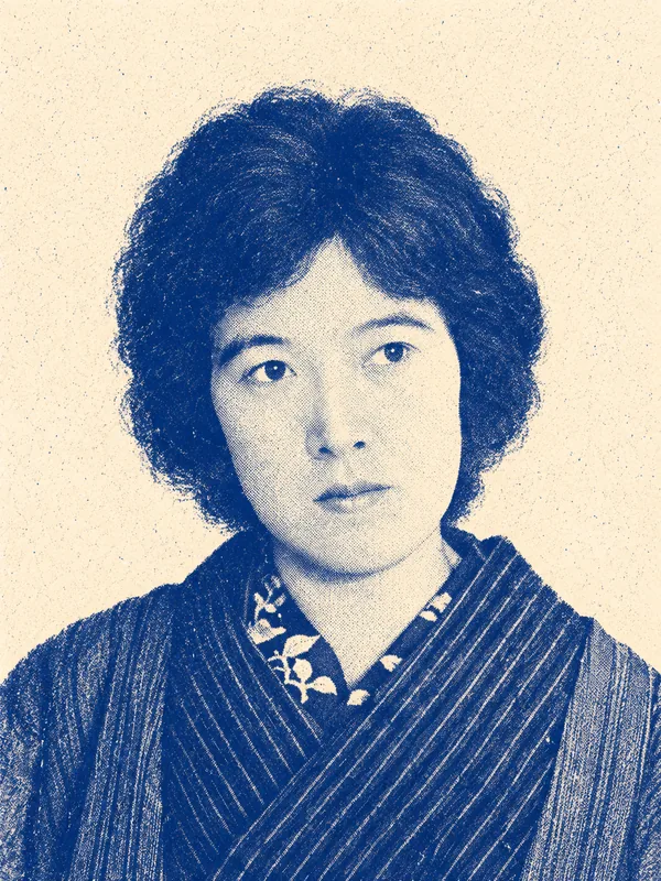 Portrait de Yosano Akiko en risographie bleue